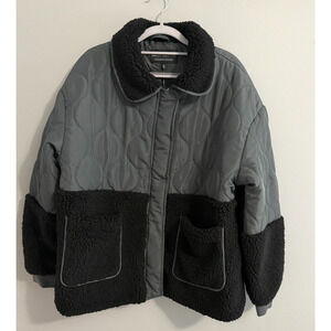 NWT Jason Maxwell Quilted Sherpa Jacket Faux Shearling Coat Black/Grey XL
